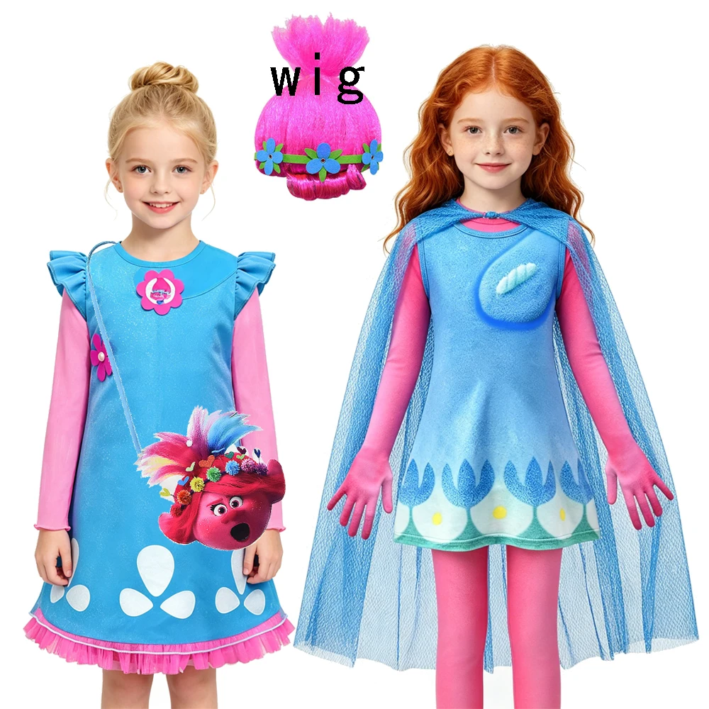 Ropa para niños T-Trolls 2, vestido de princesa para niñas, disfraz de Trolls Poppy, disfraz de fiesta, ropa de fantasía