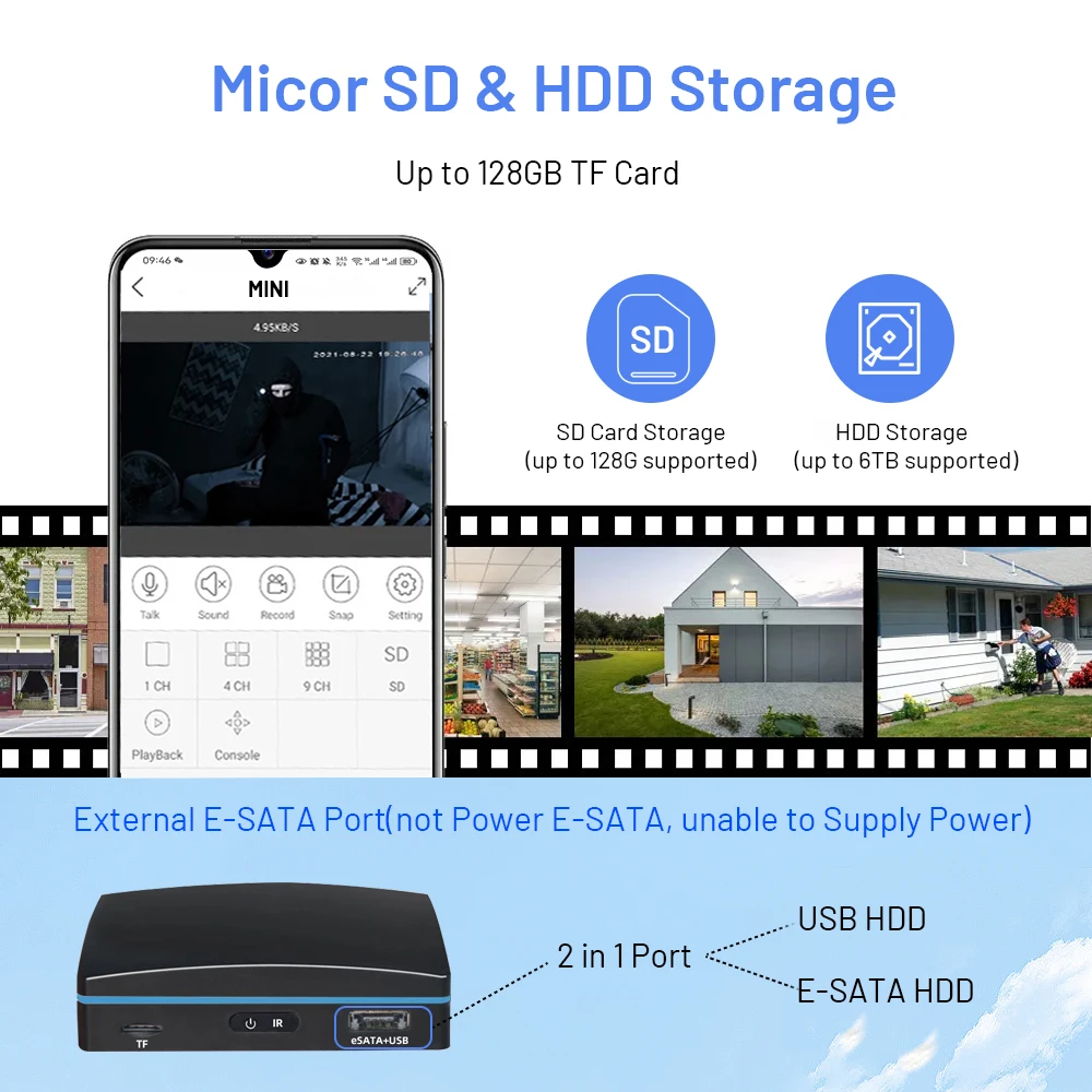 Mini Gravador De Vídeo De Rede IP, Dispositivo De Segurança, NVR, H.265, eSATA, Slot De Cartão SD, P2P, XMeye iCsee, Aplicativo De Telefone Móvel, 4CH, 5MP, 8MP, 4MP