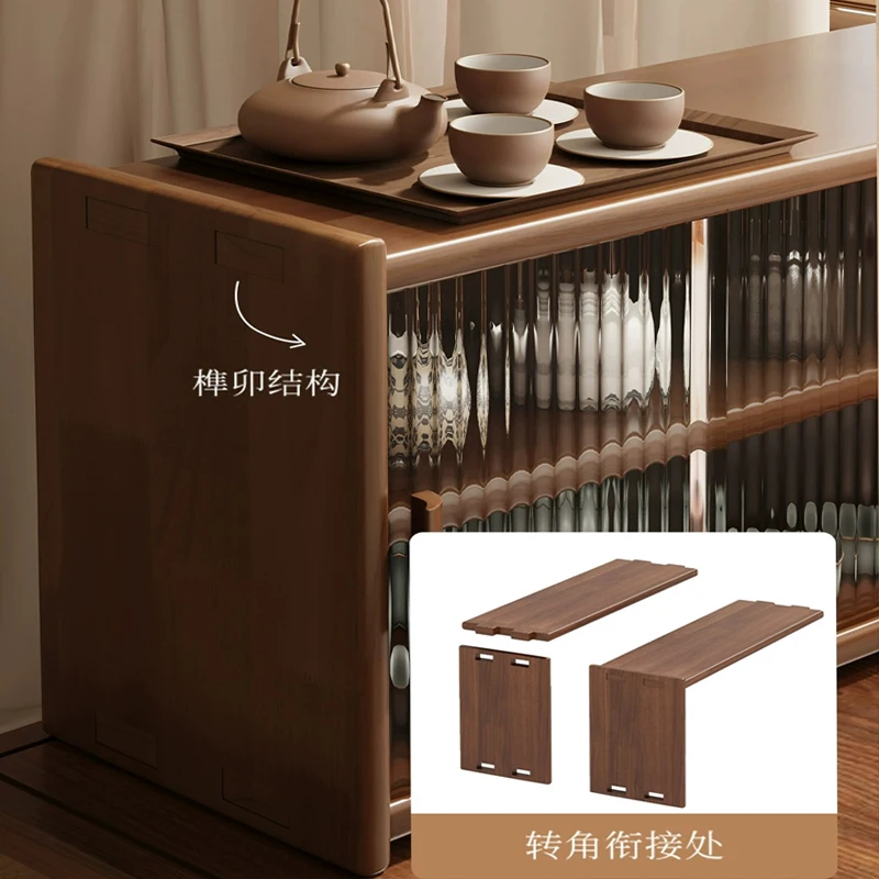Solid wood walnut dining table, tea set, tea storage rack, desktop coffee tea cup rack, storage cabinet, sideboard