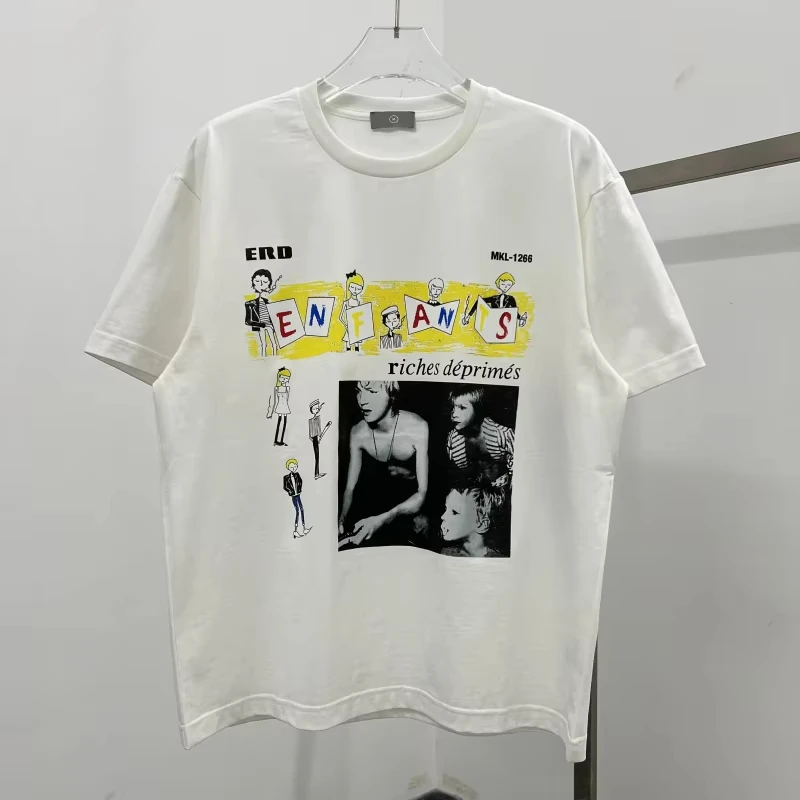 

Motorcycle Melancholy rich second generation portrait photo graffiti letter print high street T-shirt men and women casual