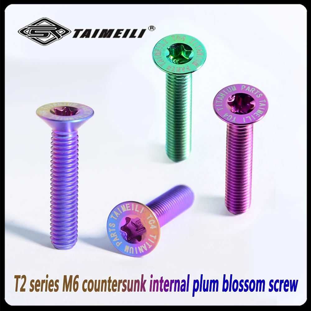 TAIMEILI 4PCS/8PCS/10PCS Titanium Alloy Countersunk Head Screw T2 Series M6x12-30/35/40/50MM Bicycle Refitting Screw