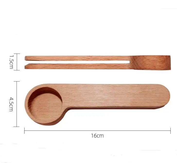 100Pcs/Lot Wood Coffee Scoop With Bag Clip Tablespoon Solid Beech Wood Measuring Scoop Tea Coffee Bean Spoon Clip Gift SN2198