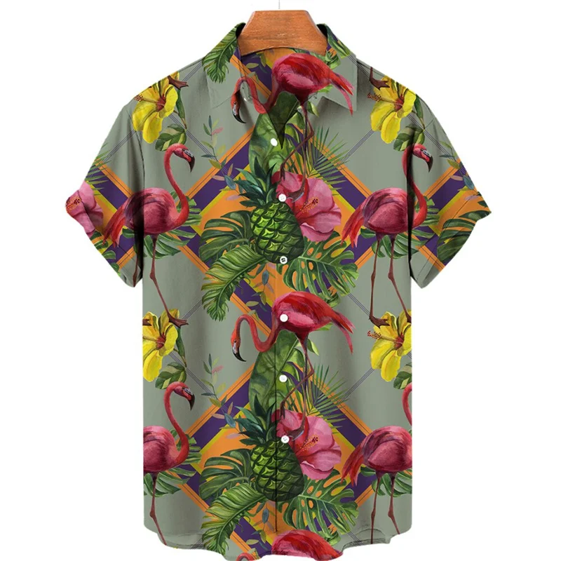 Popular Tropical 3D Print Hawaiian Shirt Men Top Loose Summer Shirts Street Casual Forest Animals Pattern Short Sleeve Blouse