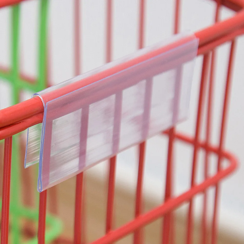 Plástico PVC Preço Tag Sign, Etiqueta Display Clip Holder, Supermercado Loja de Madeira Vidro Prateleira Fitting, 100Pcs