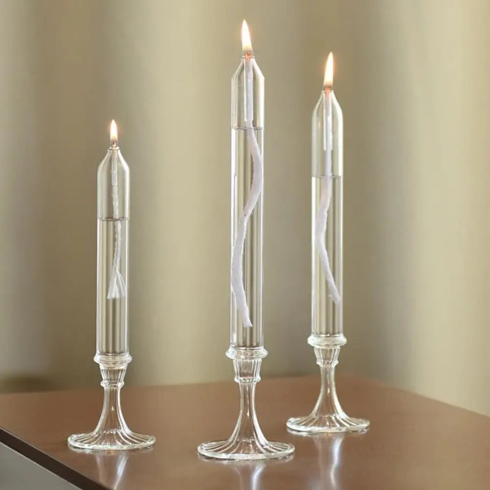 Transparent Glass Candlestick Lamp Smokeless Glass Oil Lamp Candlestick Nordic Simple Transparent Candlestick Ornaments