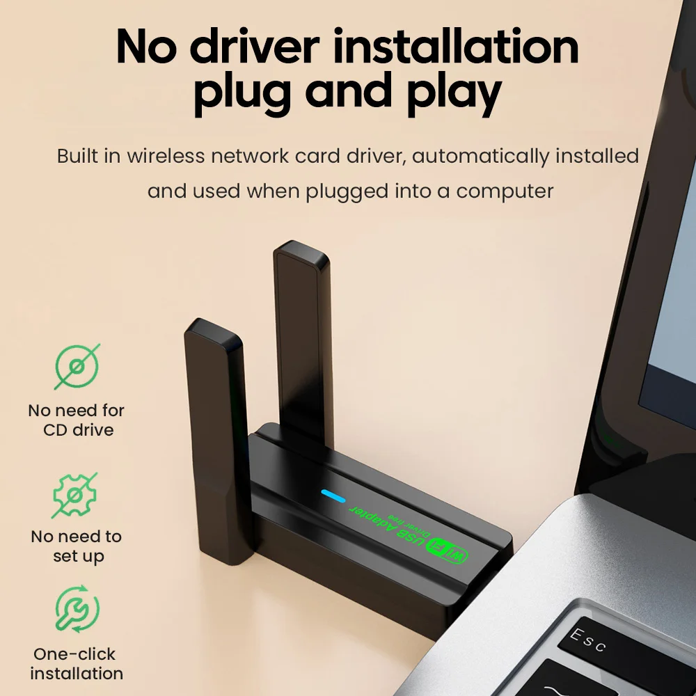 Adaptador usb wifi 650mbps/1300mbps 2.4ghz + 5.8ghz placa de rede sem fio de banda dupla driver grátis para pc windows xp/7/8/8.1/10/11