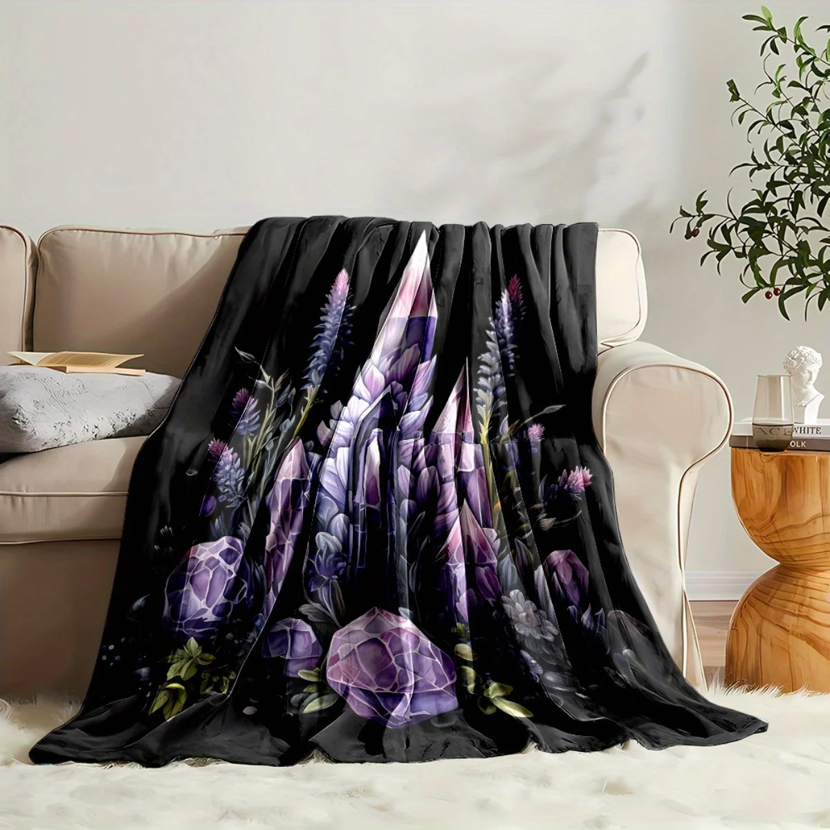 بطانية الفانيلا بنمط الجمشت والأزهار - ناعمة ودافئة، مثالية للديكور المنزلي أو الفراش أو التخييم أو السفر أو عيد الميلاد. #4