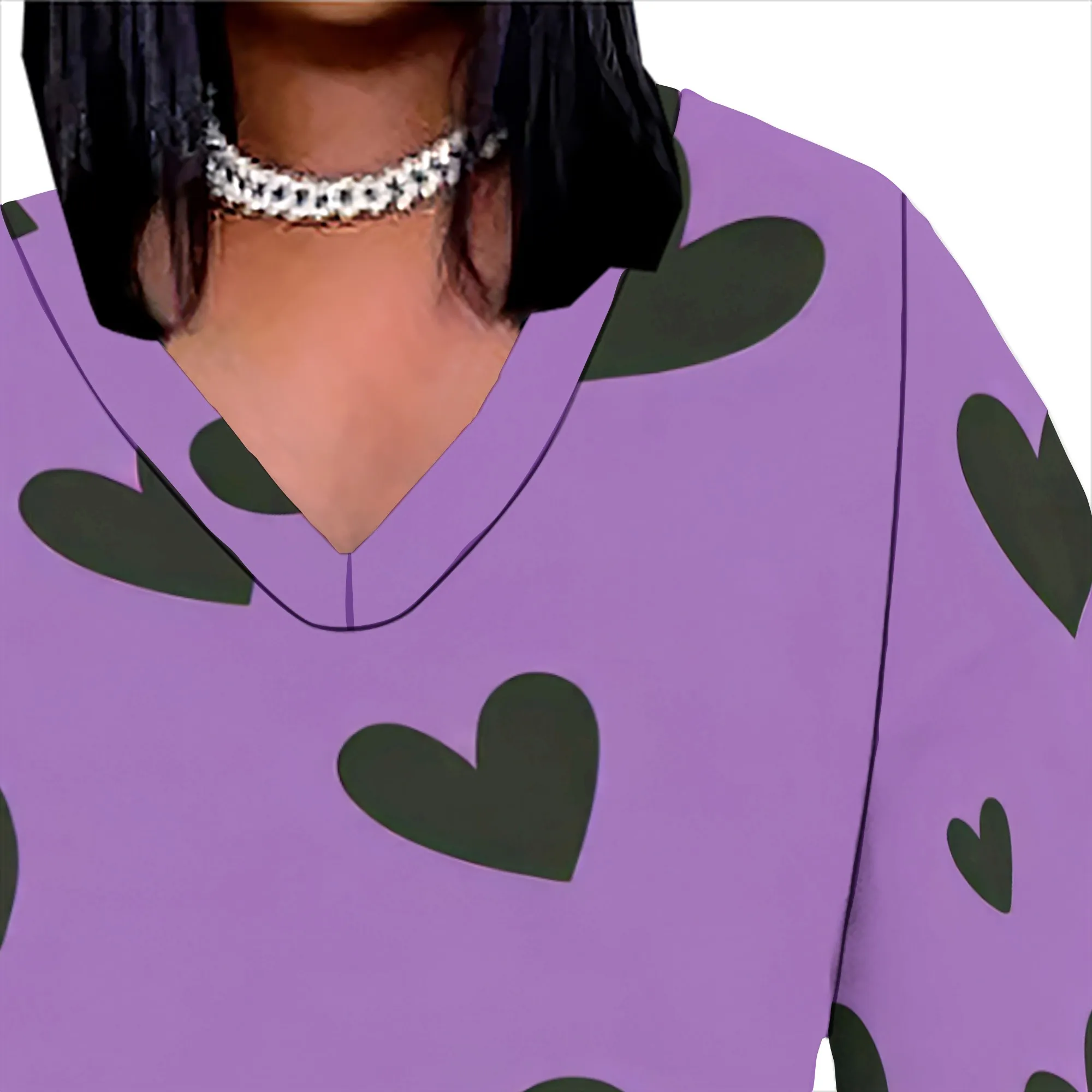 Abito lungo da donna con stampa a pois taglie forti a maniche lunghe con scollo a V e tasche Abito ampio casual autunnale