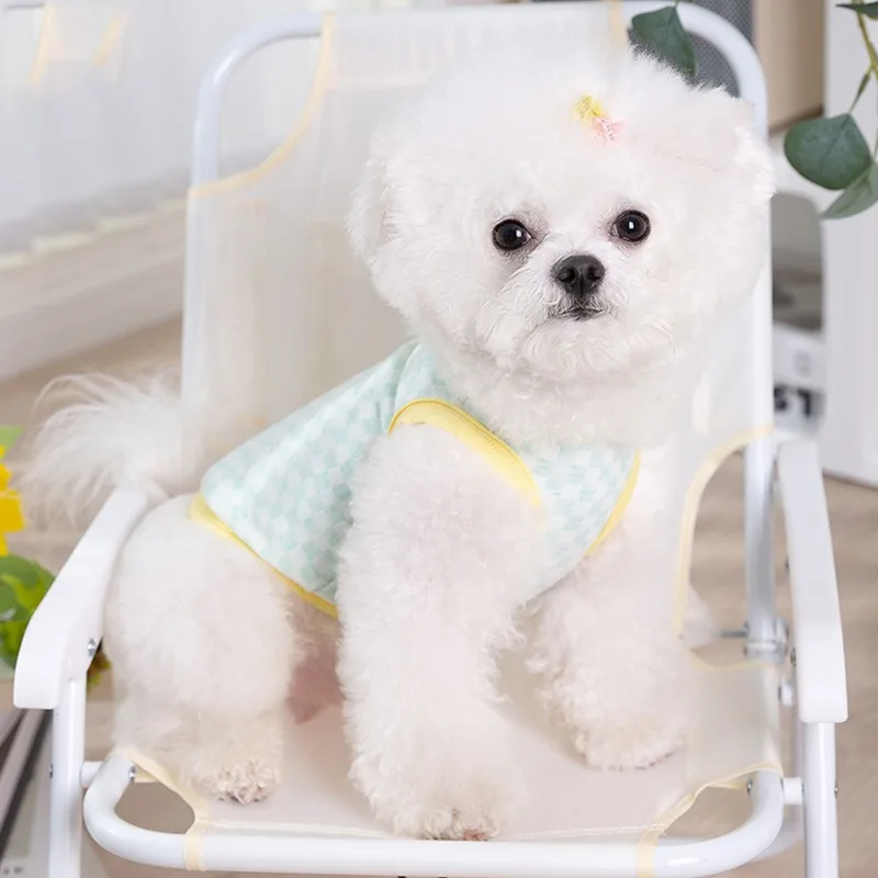 

Dog Cat Summer Clothes Checkerboard Vest Color Block Outfit Thin Breathable Two Leg Clothing for Puppy Small Dog Cat Spring Wear