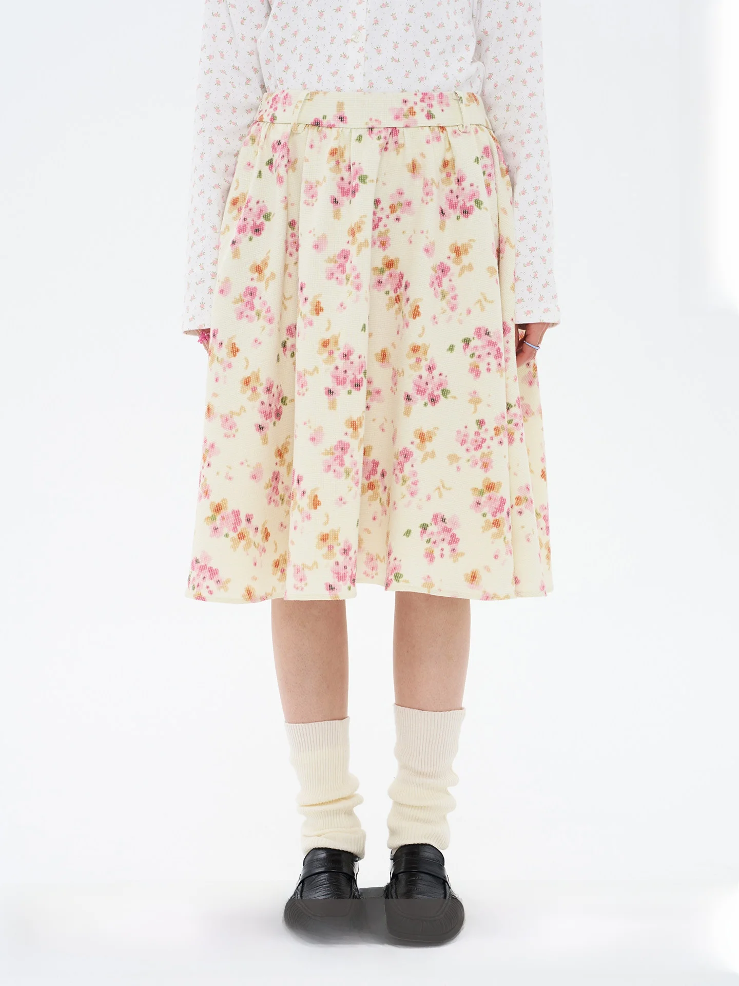 

Юбка-миди А-силуэта с цветочным принтом Sunlight Garden, фактурная, универсальная, пышная, из полиэстера, со средней посадкой на талии