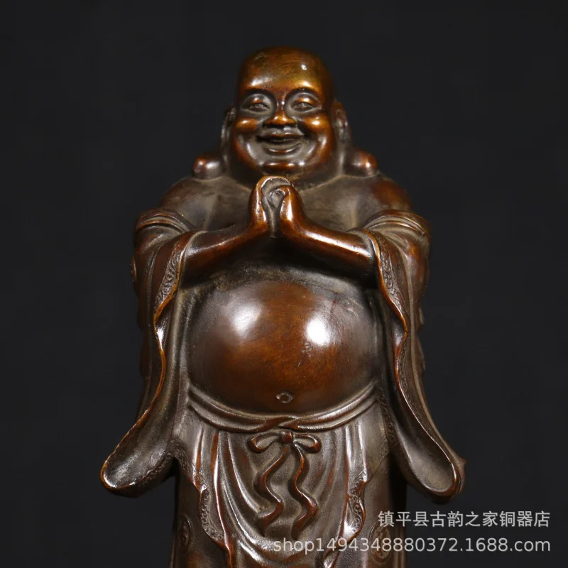 Pure Copper Standing Statue Ornament Brass Laughing Maitreya Buddha Decoration Office Living Room Shop De