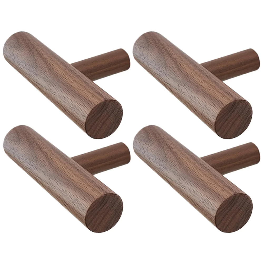 

4 Pcs Retro T-shaped Walnut Solid Wood Home Wall Decoration Hook Coat 4pcs Light Brown Hat Hooks for Bag Decorative