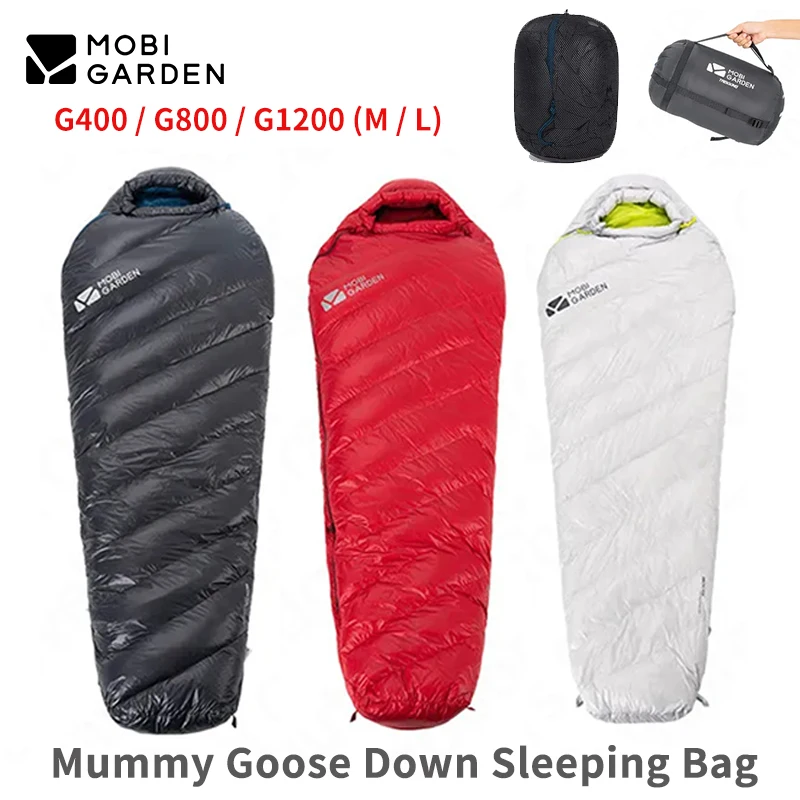 MOBI GARDEN Arctic Fox Mummy Sleeping Bag 10℃~-25℃ Ultralight 90% Goose Down 700FP 20D Waterproof Sleeping Bag Outdoor Camping