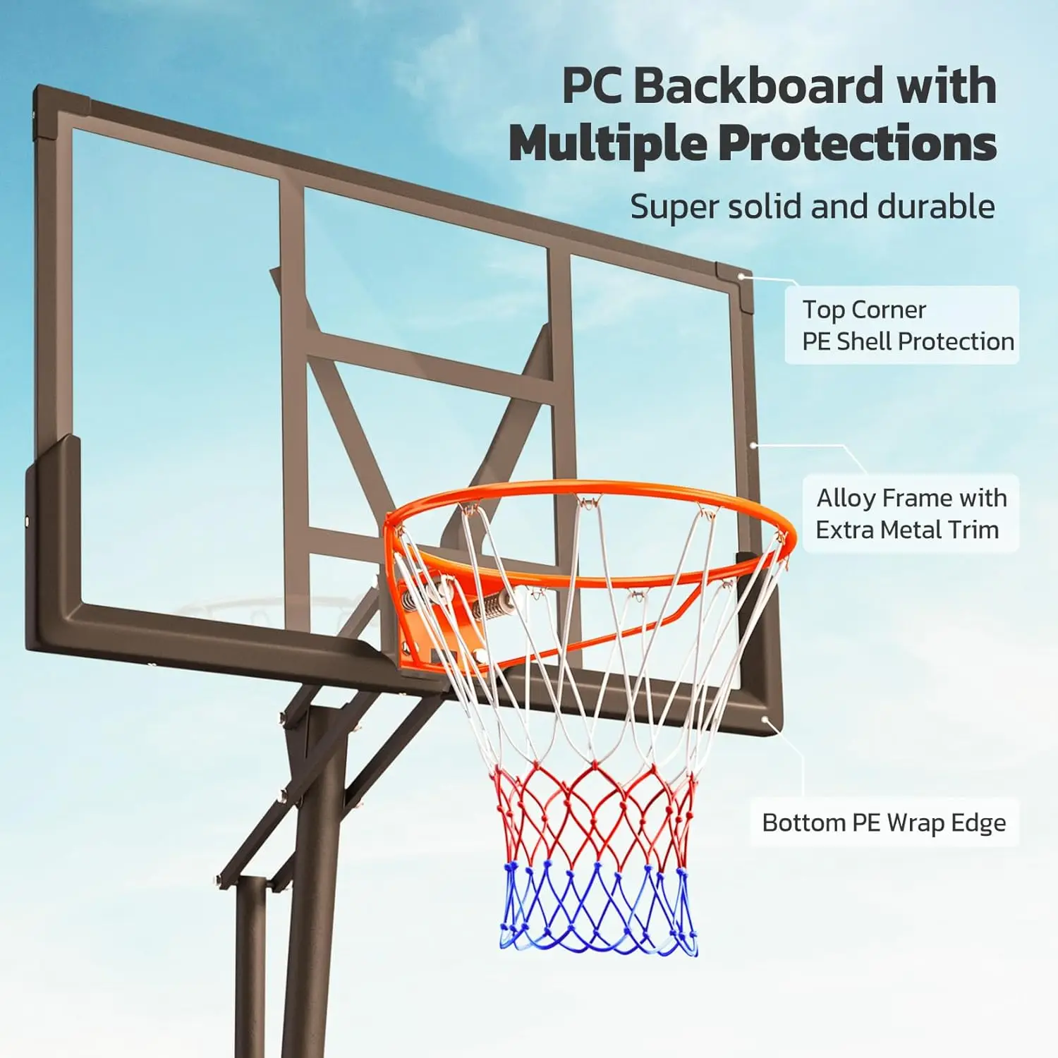 Basketball Hoop Outdoor Portable, 10ft Quickly Adjustable Basketball Goal System with 44 Inch PC Backboard & Wheels