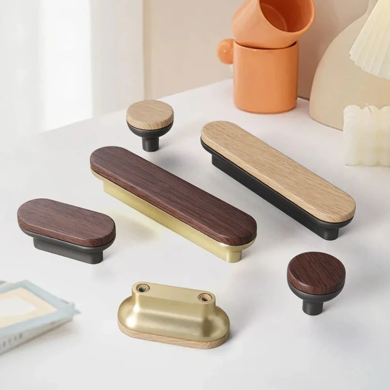 

Nordic Wooden Furniture Handles Solid Metal Wood Grain Kitchen Door Handle Drawer Knobs Wardrobe and Cabinet Handles