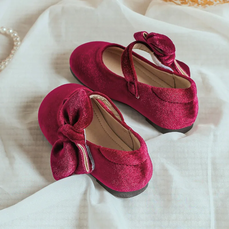 Fashion Baby Girl Princess Velvet Bow Shoes Elegant Child Flat Shoes Soft Bottom Spring Autumn Winter Party Birthday baby Shoes