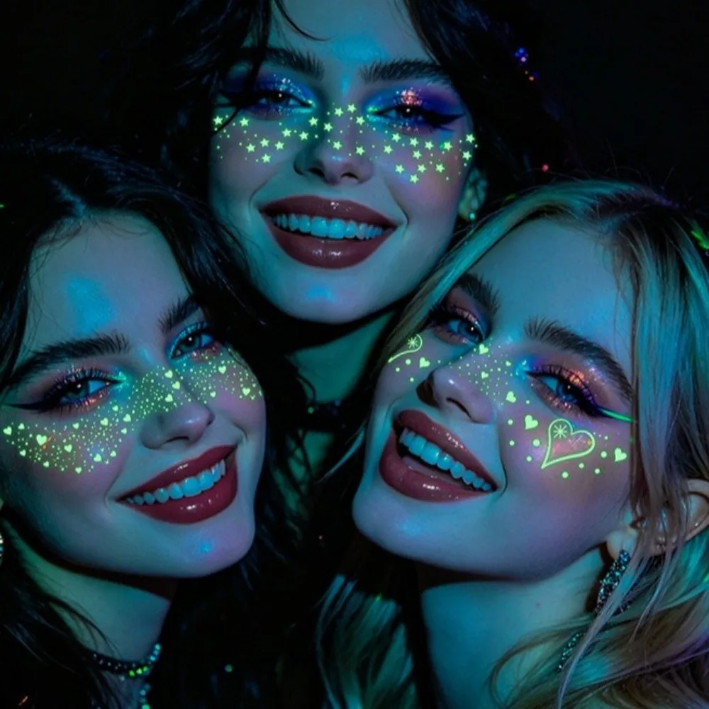 DIY Face Temporary Tattoo Sparkle Long Lasting Luminous Freckle Tattoo Freckle Makeup Star Heart Face Tattoo Sticker Make Up