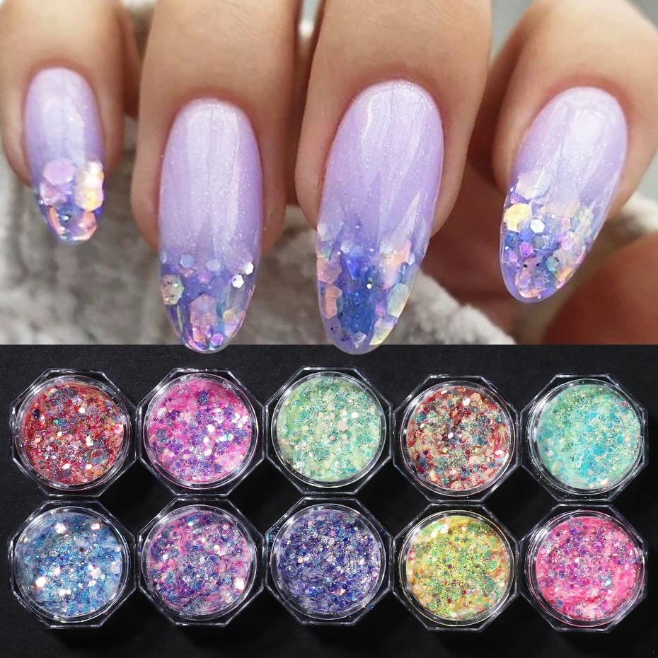 10 قطعة البريق مختلط مسدس مسمار بريق الترتر رقائق المجسم الملونة DIY بها بنفسك مانيكير الديكور شرائح اكسسوارات أدوات