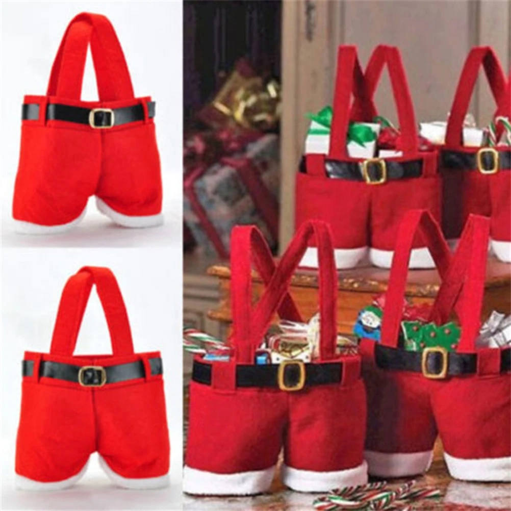 Christmas Decorations Christmas Gift Bag Santa Pants Style Bag Lovely Cute Treat Bags Stocking Tree Filler Sacks Stocking Xmas