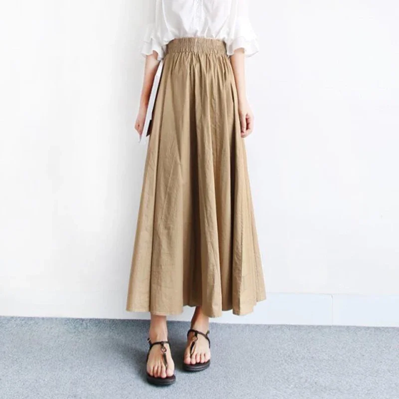 

Lucyever Women Summer Harajuku A-Line Skirts Casual High Waist Solid Color Long Skirt Woman Preppy Style Student Midi Skirts