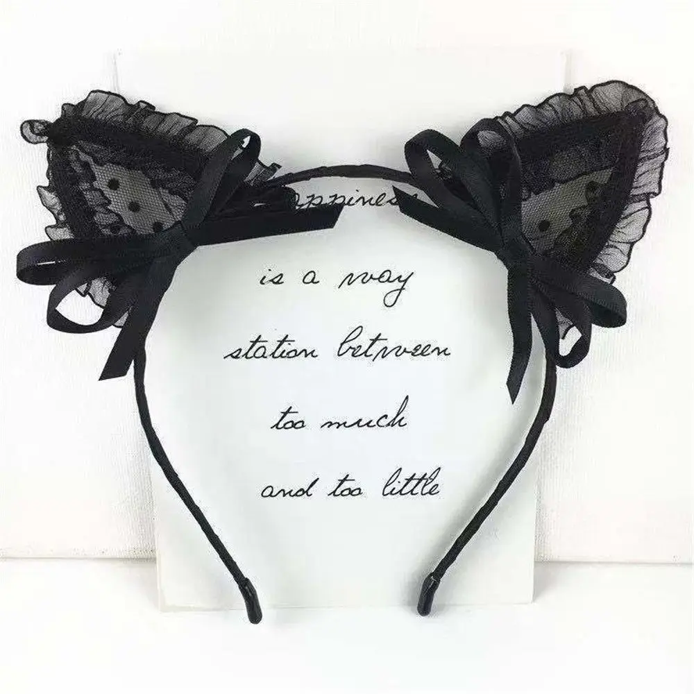 Women Girls Lace Masquerade Cat Ear Headband Fancy Dress Hairband Hair Accessories Cosplay Headwear