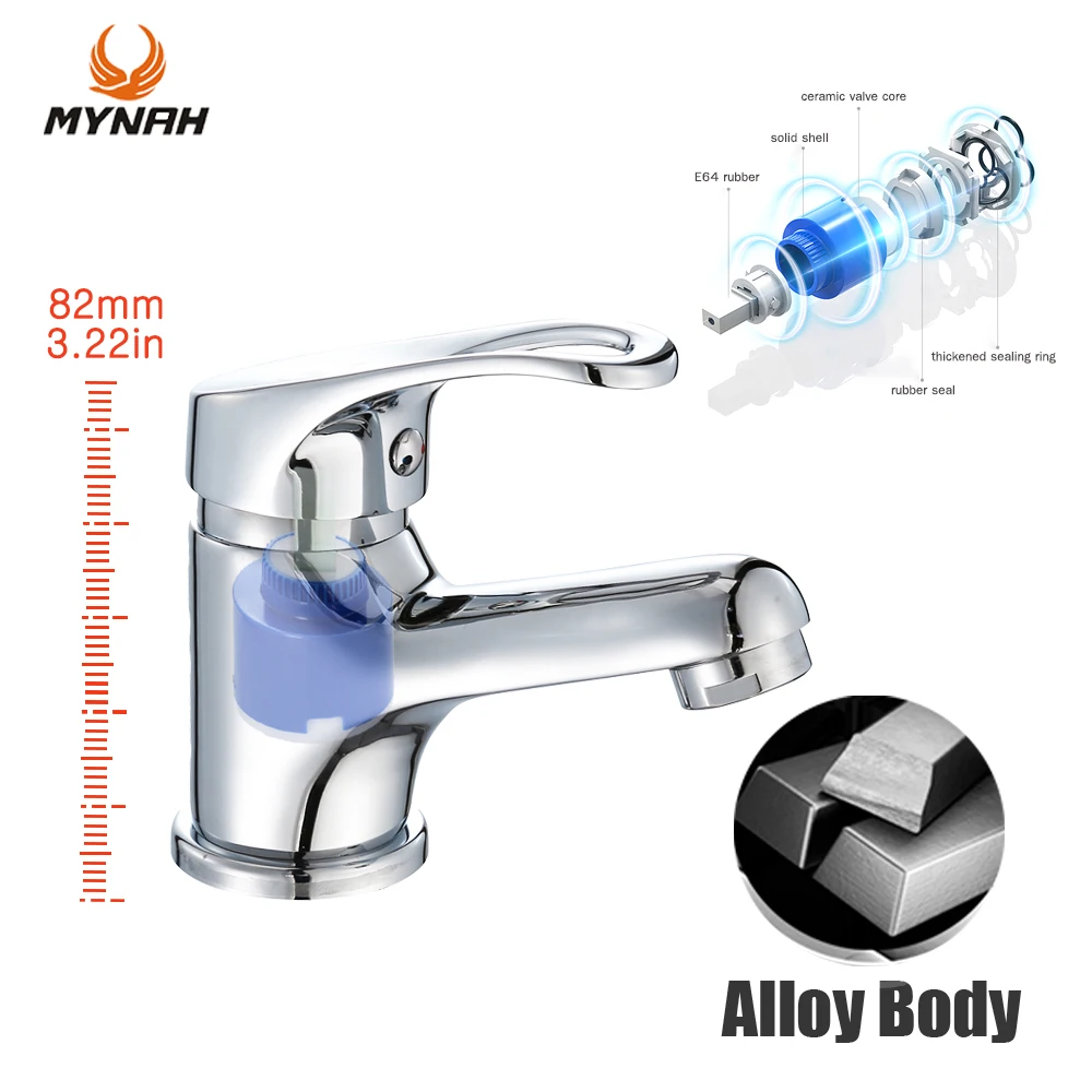 MYNAH Sink Faucet Hot and Cold Water Basin Faucest Face Wash Tap Deck Mounted Basin Mixer Water Taps Chromed Faucet for Bathroom