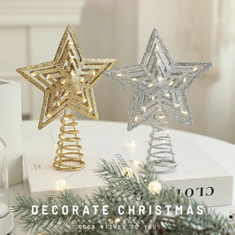 

Sliver Gold Christmas Tree Top Iron Star for Xmas Tree Ornaments Tree Top Navidad Noel Natal New Year Party Decoration