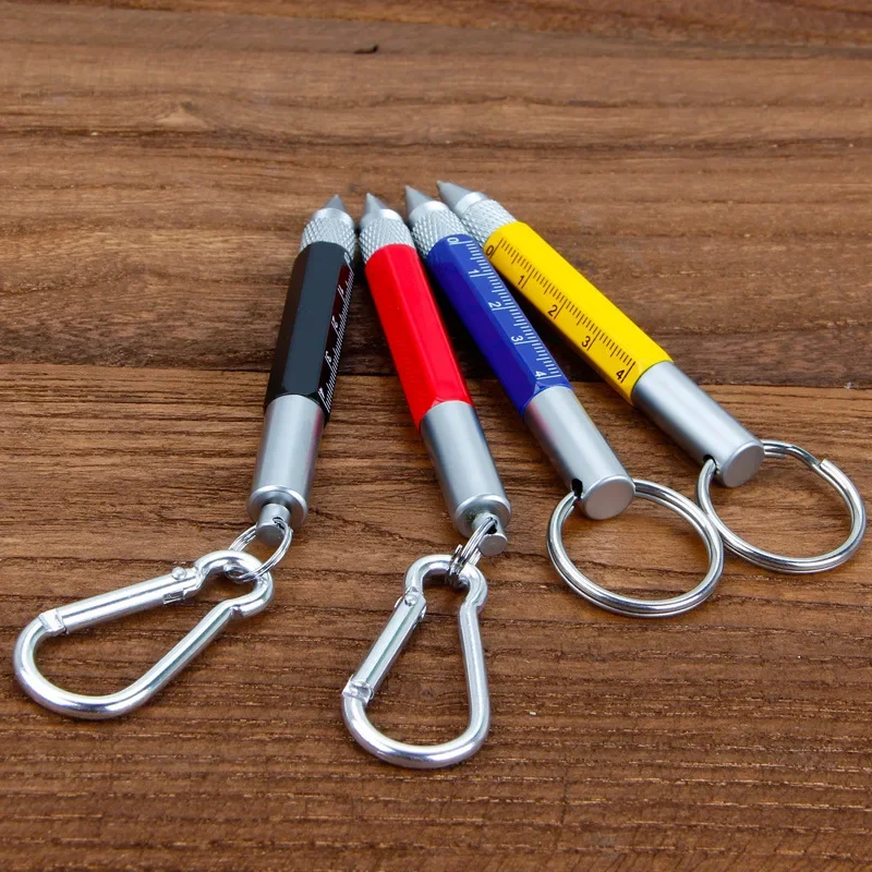 Mini Multifunction Ballpoint Pen Stylus Tool Ball Touch Pen Screwdriver Metal Pen Keychain 6 In 1 Customized Logo Name Gift