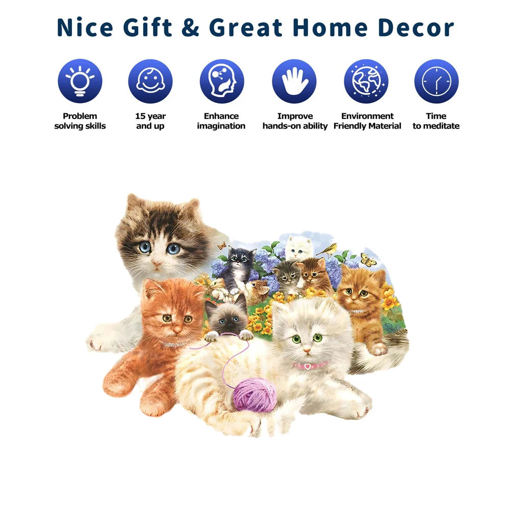 ألغاز الصور المقطوعة الخشبية للقطط، ألغاز متقدمة مع حزمة هدايا جميلة، قطع على شكل فريد، أفضل الهدايا لعبة عائلية لديكور المنزل