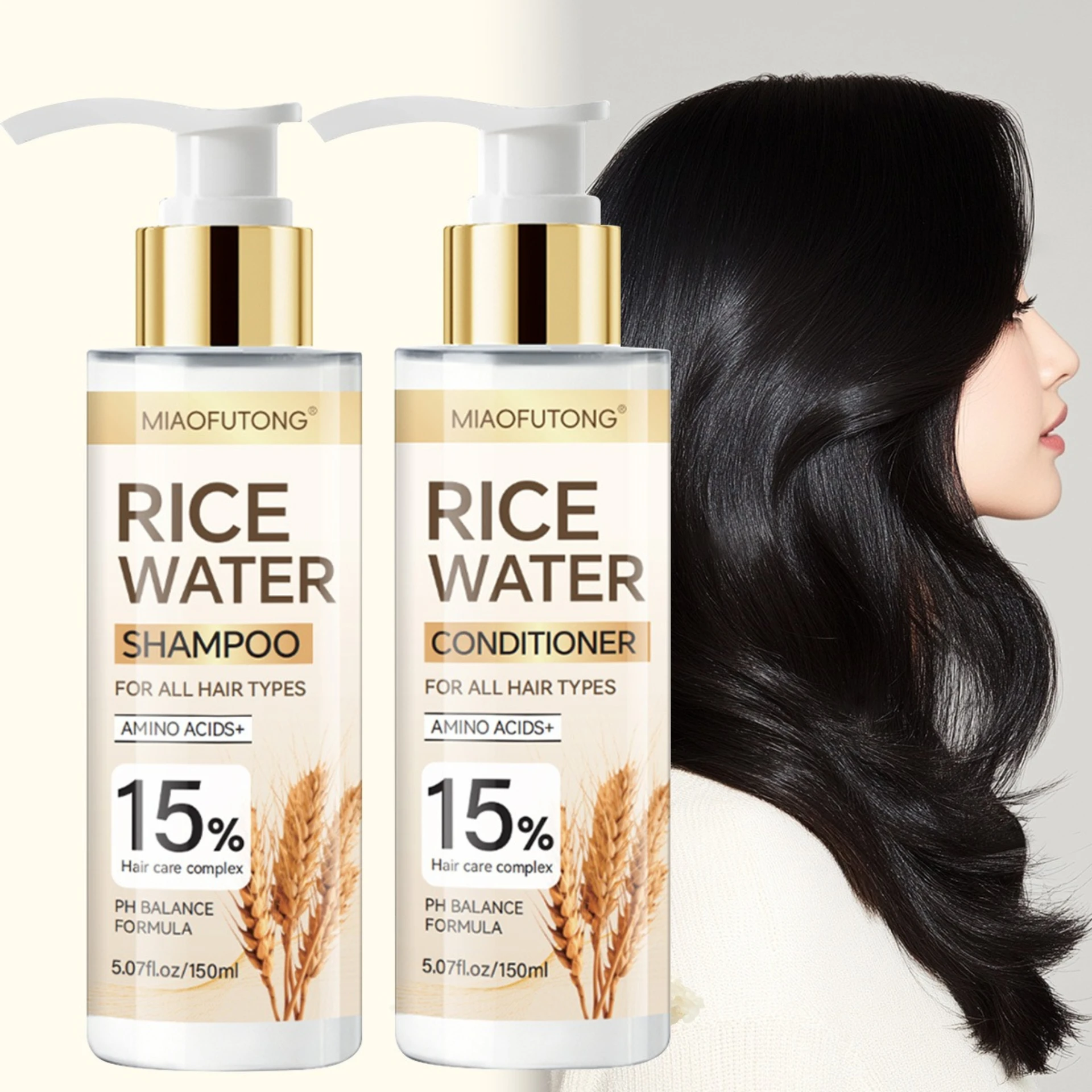 Champú y Acondicionador de Agua de Arroz, Kit de Lavado con Aminoácidos de Agua de Arroz, Nutre, Limpia Profundamente, Mejora el Frizz, Cuidado del Cabello
