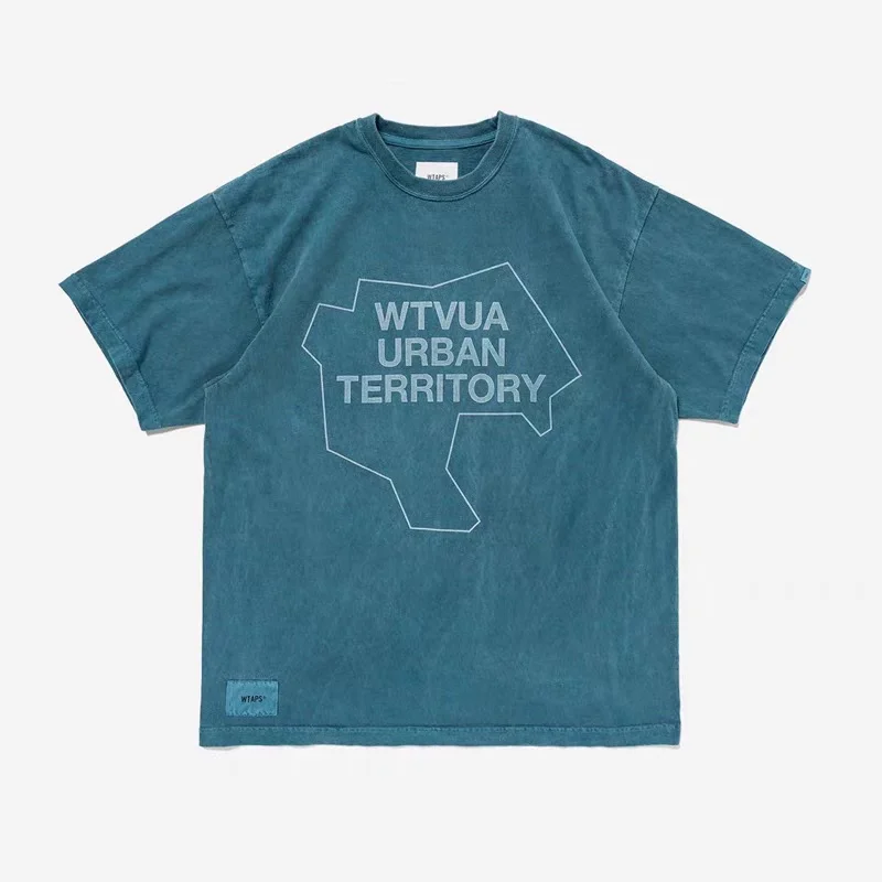 Japanese Versatile Pure Cotton Two-color Washed Vintage Wax Printed Design Casual Short Sleeved T-shirt 25SS