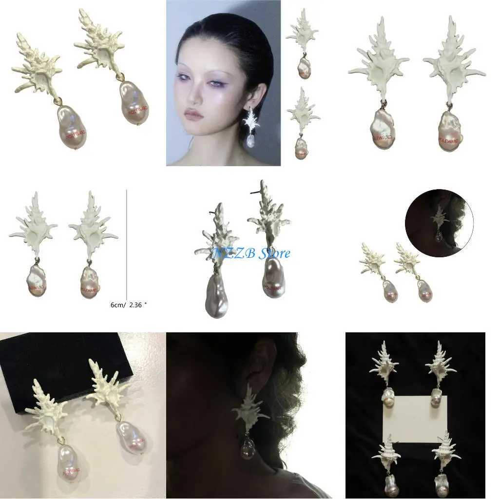 

T21F 2024 Screw Conch Earrings Resin Alloy Drop Earrings Gothic Dangle Earrings