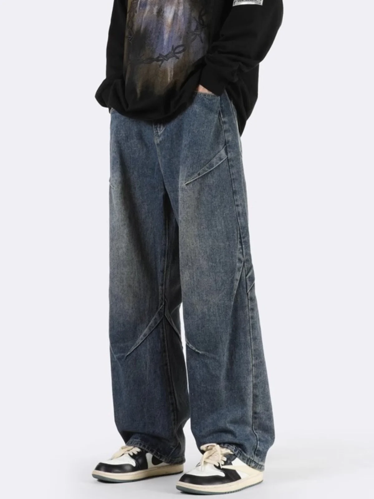 

Мужские джинсы свободного кроя с широкими штанинами, осенне-зимние, винтажные, в рабочем стиле, повседневные, молодежные, модные, джинсовые брюки