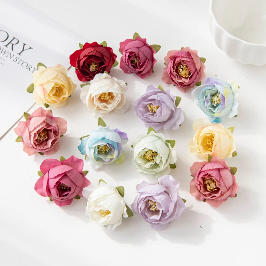 

10Pcs Multicolor Artificial Flowers for Scrapbook Wedding Decor Diy Christmas Garland Home Room Outdoor Garden Crafts Silk Roses