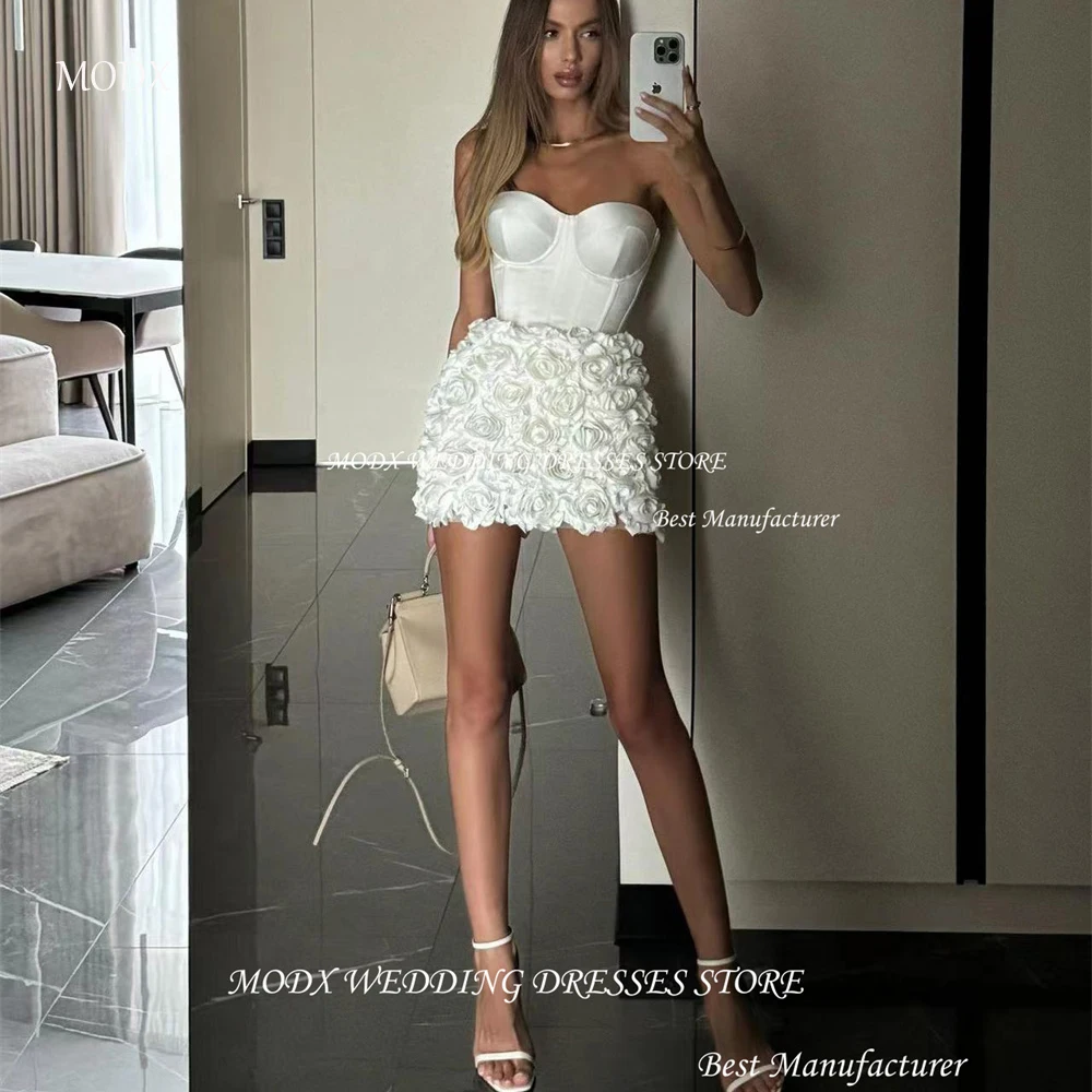 

MODX Elegant Mini Prom Party Dresses Satin Strapless Design High Waist Pleat A-line Back zipper Dress Formal Event Gowns