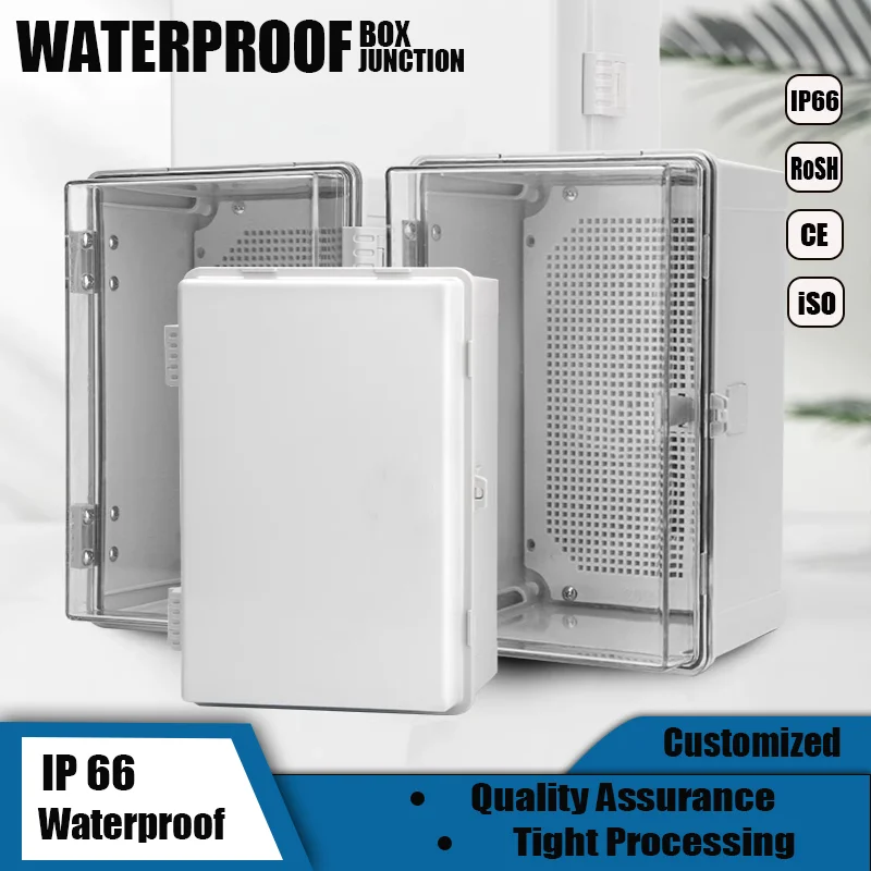 

Junction Case Waterproof IP66 Gray/Transparent Electrical Enclosure Project ABS Plastic Connections Outdoor Electrical Power Box