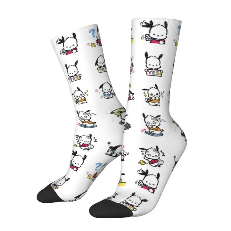 Custom Novelty Print Pochacco Socks for Men Women Stretchy Summer Autumn Winter Crew Socks