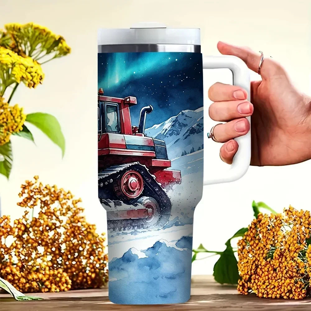 40Oz Tumbler with Handle, Dozer Life Snow Bulldozer Print, Suitable for Construction Enthusiasts And Bulldozer Fans, Holds Hot And Cold Drinks, Great for Outdoor Camping Daily Commute Travel Activities