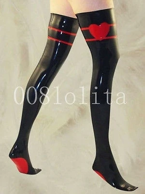 

Masquerade Fetish 100% Latex Rubber Cool Fashion Women Sockings Black with Red Heart