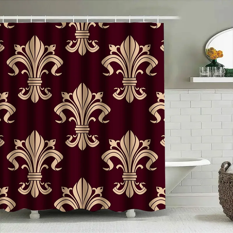 

Роскошная занавеска для душа Fleur de Lis для декора ванной комнаты, водонепроницаемая ткань с карманом для стержня, схема цвета красного золота (36 x 72 дюйма) O