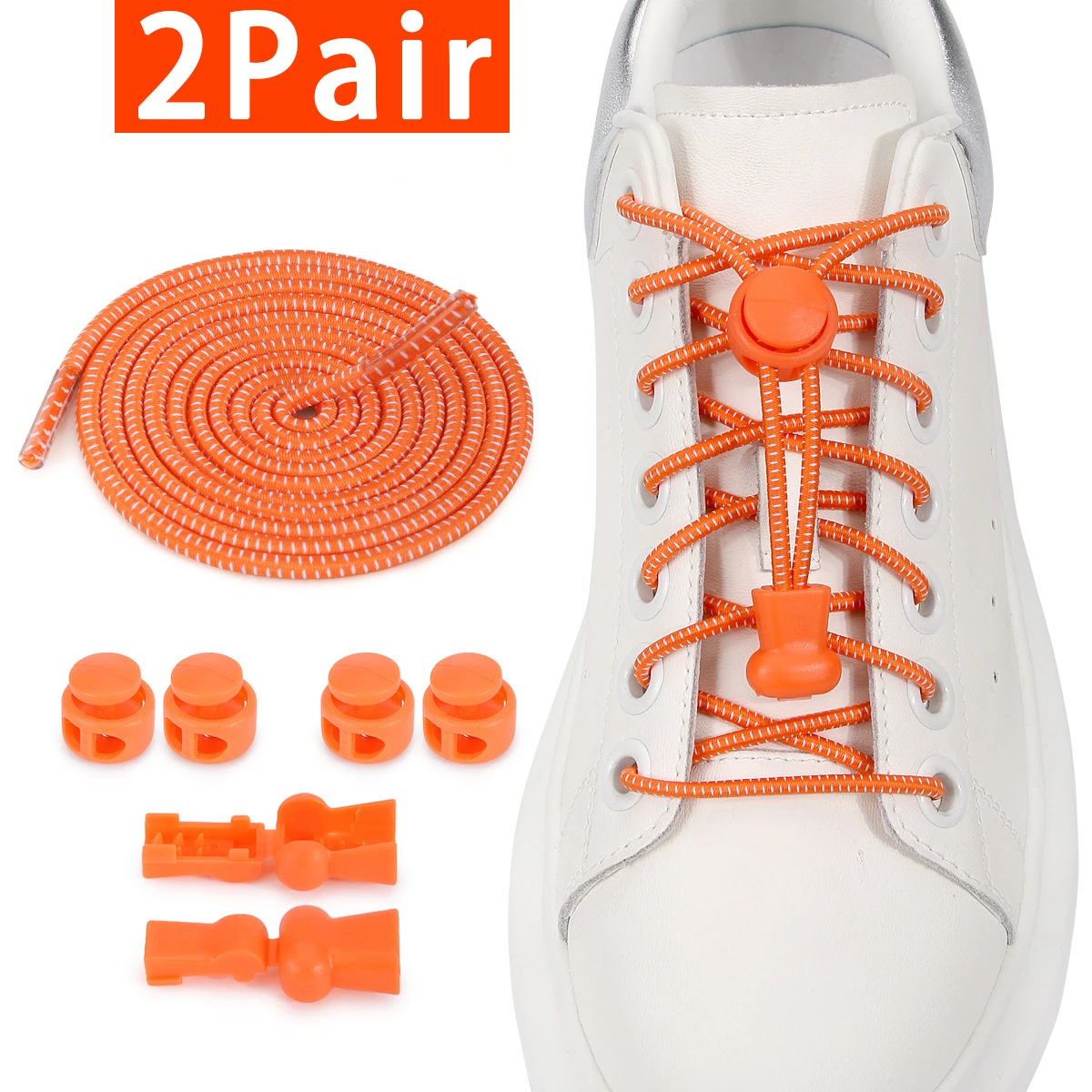 

2Pair Round elastic shoelaces Without Ties Lock Shoelace sneakers No Tie Shoe laces Kids Adult Quick laces Shoe accessories