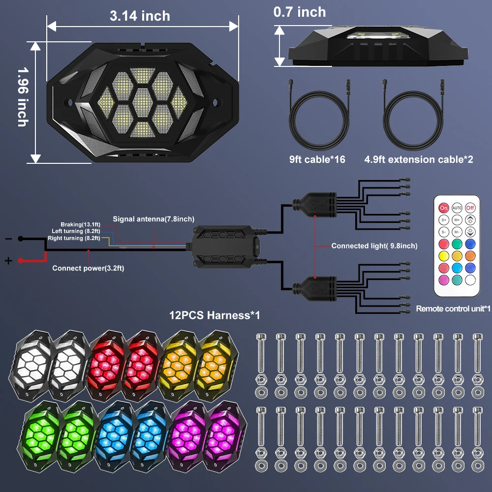 

RGB RGBW LED Rock Lights Multicolor Underbody LED Light Pod Kit Timing Flashing Music Mode For Underglow Off Road