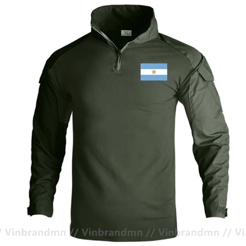 

Мужская боевая форма с длинным рукавом и дизайном флага Аргентины, рубашка 14, хлопковые тактические футболки с застежкой-молнией Ripstop, одежда для охоты и рыбалки