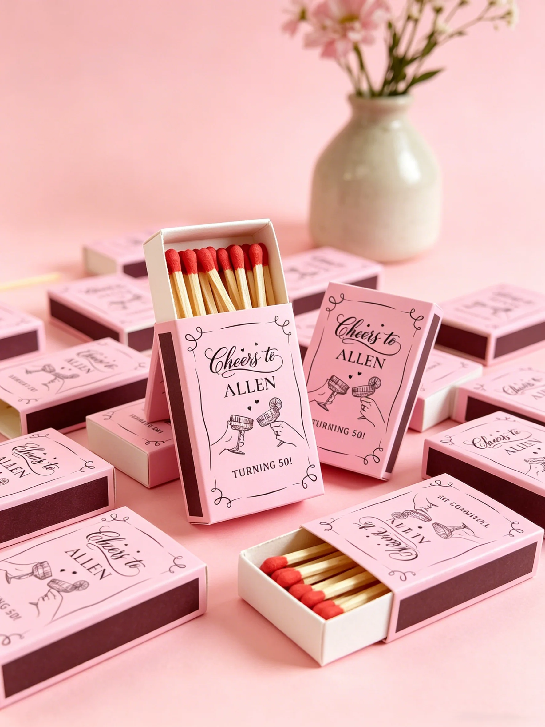 

Personalized 21st 30th 40th 50th Birthday Matchboxes Elegant Cheers Milestone Party Decor Favors