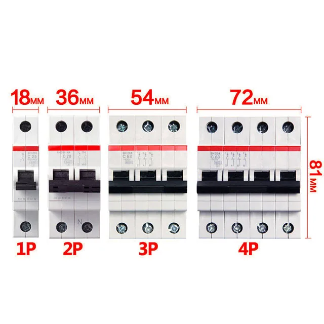 SH204 4P MCB 84*72mm 230/400V overload short circuit protection control isolation