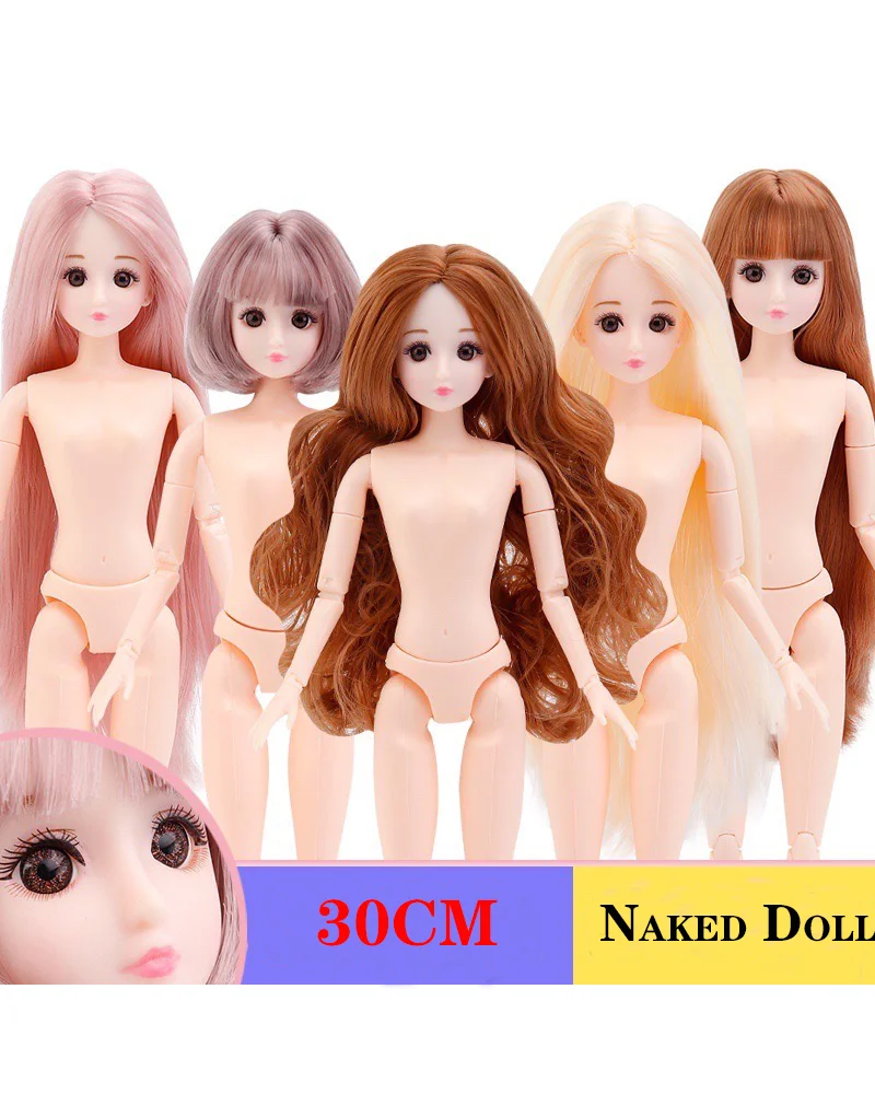 30cm BJD doll 3D real eyes white muscle multi-joint make-up change dress up 26 joints adjustable toys girls handmade dolls