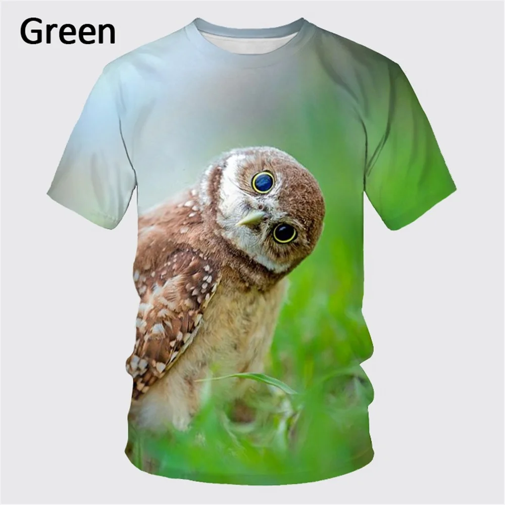 New High Quality 3D Printing Flower Owl Men\'s T-shirt Summer Personality Casual Fashion Round Neck Short Sleeved Tops