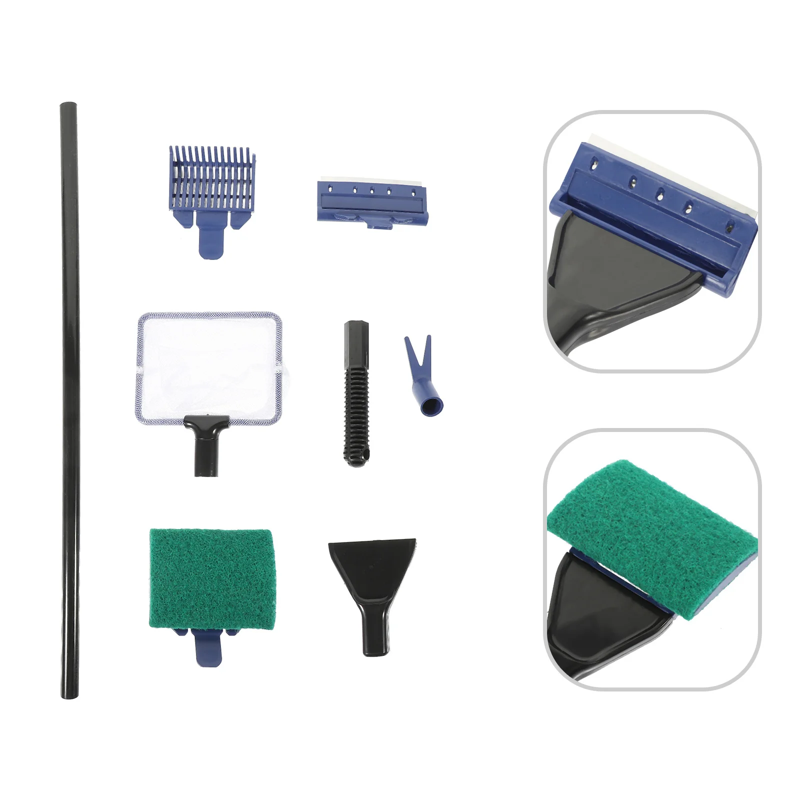 

Fish Tank Cleaning Kit 5 in 1 Black Blue Aquarium Fish Glass Tools Gravel Rake Sponge Fork Net Effectively Remove Dirt Bottom