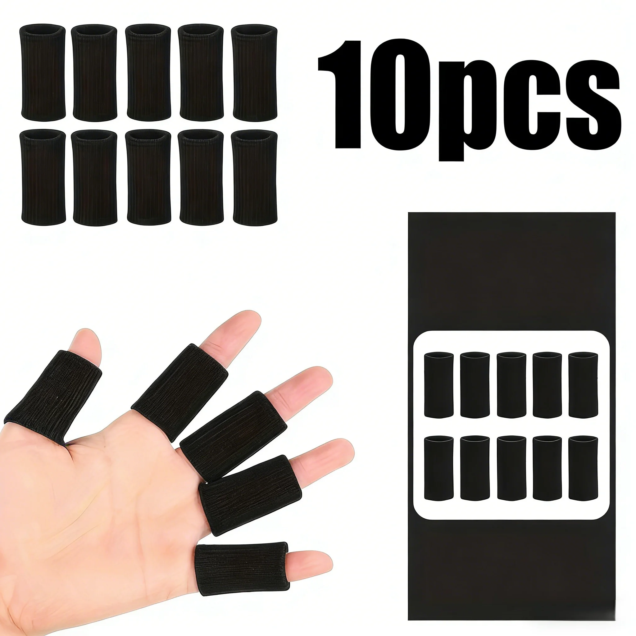 

10Pcs Black Finger Sleeves for Sports – Breathable Fabric and Flexible Fit for Basketball, Gym, and Training