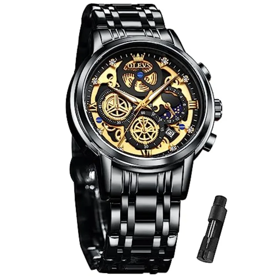 

OLEVS Skeleton Watch for Men Stainless Steel Chronograph Watch for Men Classic Waterproof Mens Watches with Date Luxury Busines